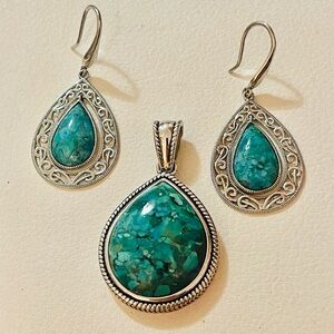 Vintage ATI .925 Barse Thailand STERLING & Turquoise Earring and Pendant Set